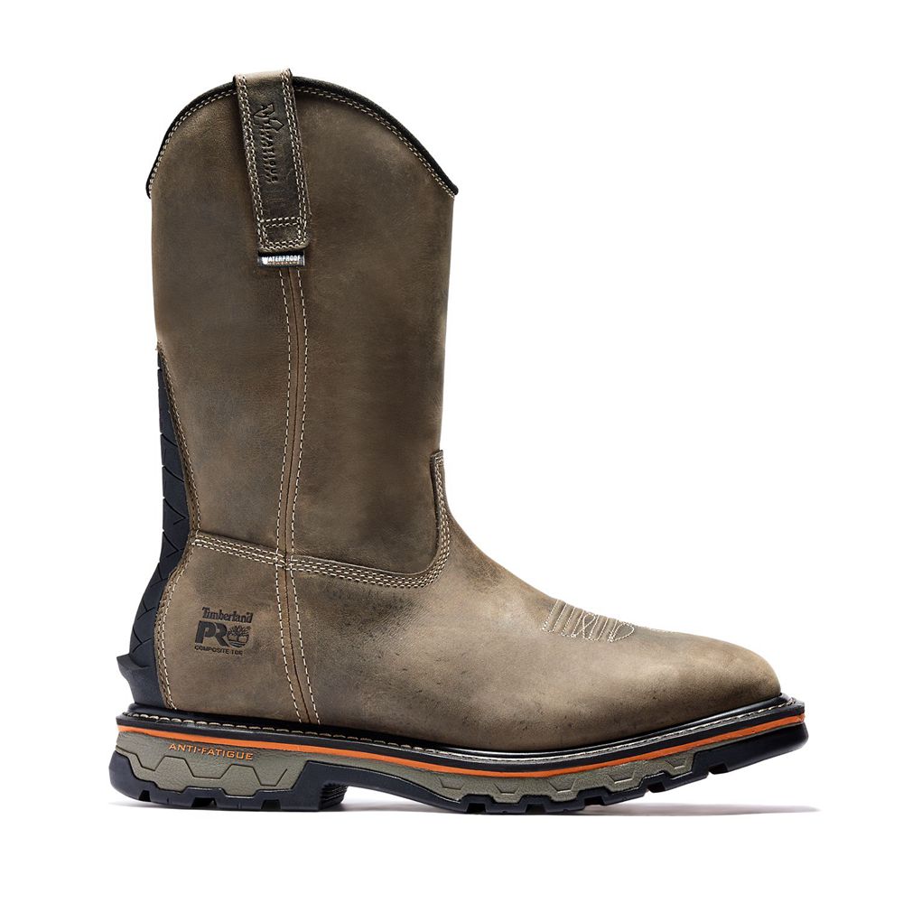 Timberland Pro Μποτακια Ανδρικα Καφε - True Grit Waterproof Soft-Toe Pull-On - Greece 2198503-BR